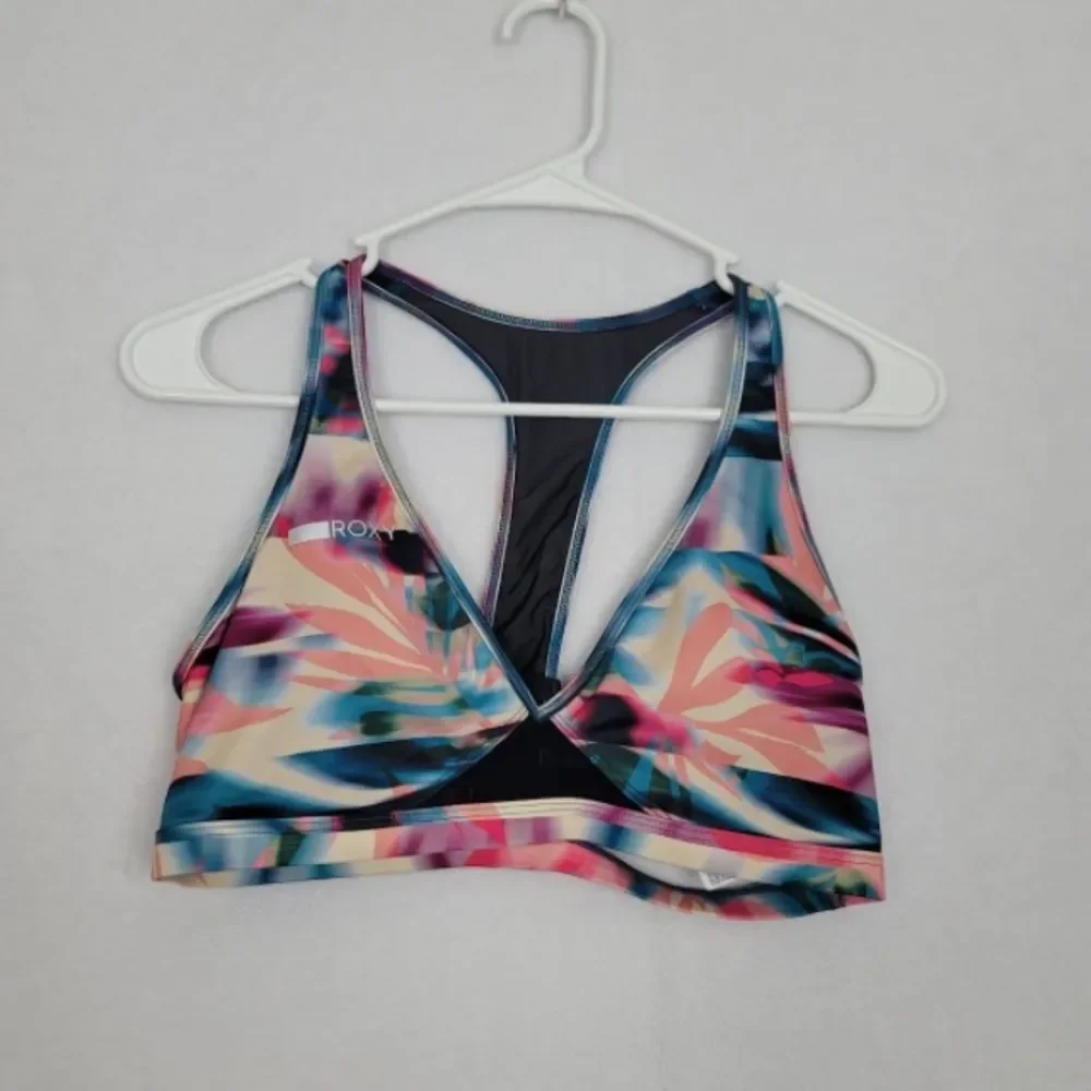 Roxy Large Swim Bra Racerback Colorful Botanical print Swimsuit Beach Bikini top